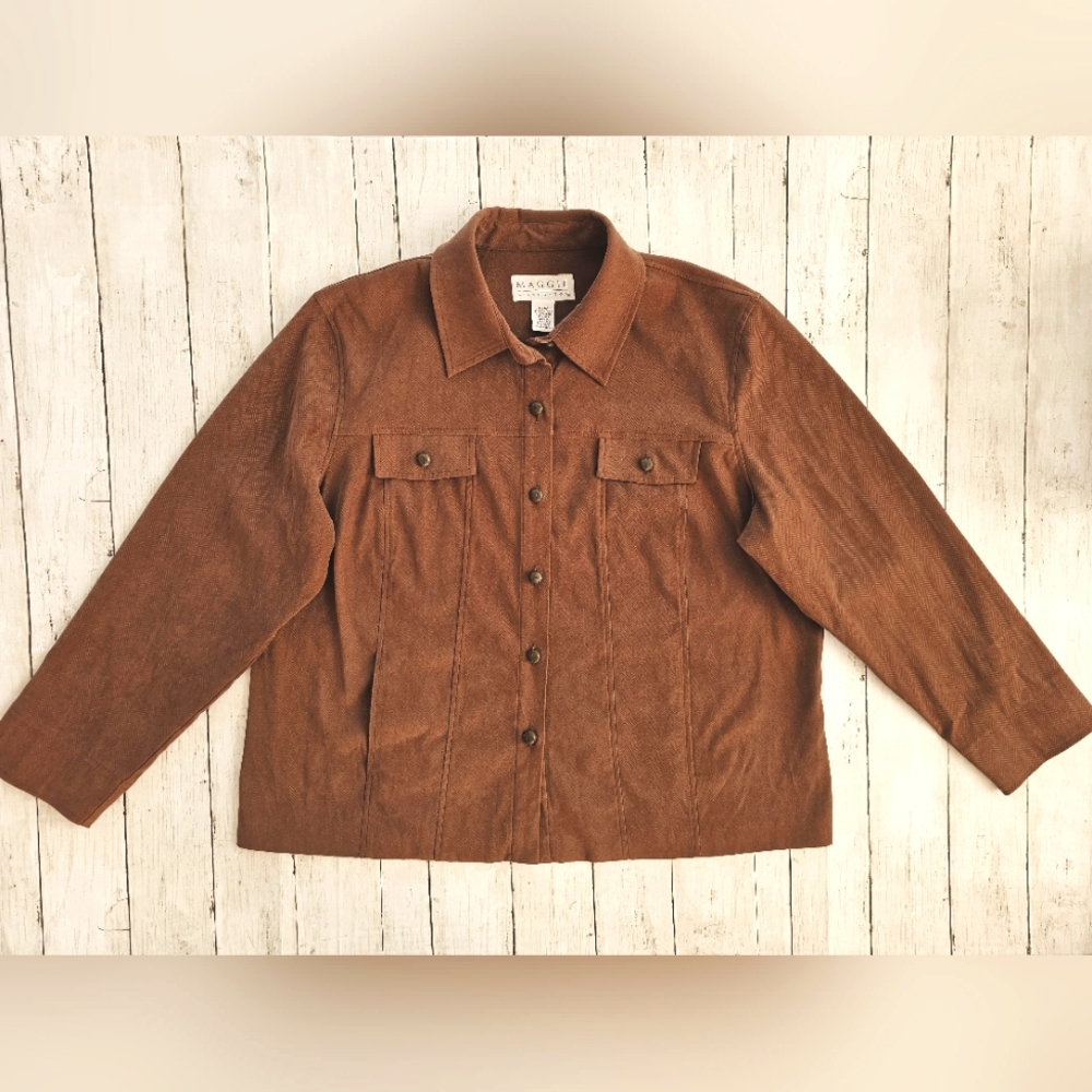 Vintage Maggie Mcnaughton Western Brown Soft Suede Feel Blazer Button Up Top